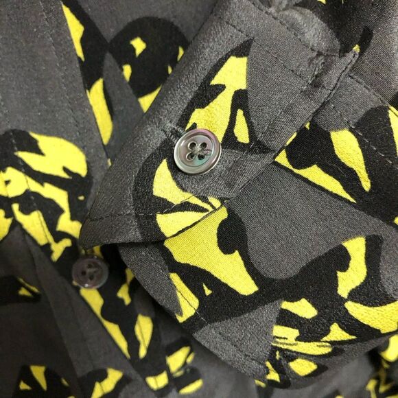 Banana Republic Gray Yellow Black Silk Blouse Top Size Medium Long Sleeve Pocket - Picture 8 of 13